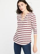 Old Navy Womens Relaxed Lace-up Mariner-knit Top For Women Burgundy Stripe Size M