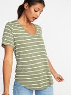 Old Navy Womens Luxe Curved-hem V-neck Tee For Women Olive Stripe Size Xs