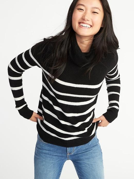 Old Navy Womens Brushed-knit Turtleneck For Women Black Stripe Top Size S