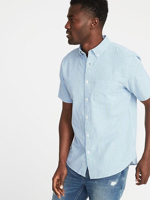 Old Navy Mens Slim-fit Seersucker Shirt For Men Blue Stripe Size S