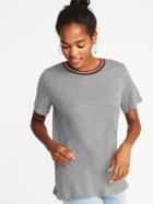 Old Navy Womens Metallic-trim Crew-neck Tee For Women Heather Gray Size Xs