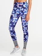 Old Navy Womens High-rise Floral-print Striped-calf Compression Leggings For Women Blue Watercolor Floral Size Xs