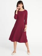 Old Navy Womens Fit & Flare Midi Dress For Women Golly Gee Garnet Size L