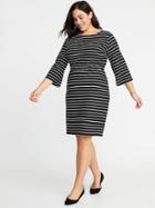 Striped Textured-knit Plus-size Sheath Dress