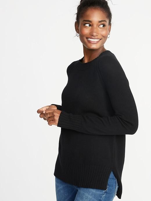 Rib-knit Trim Crew-neck Sweater For Women