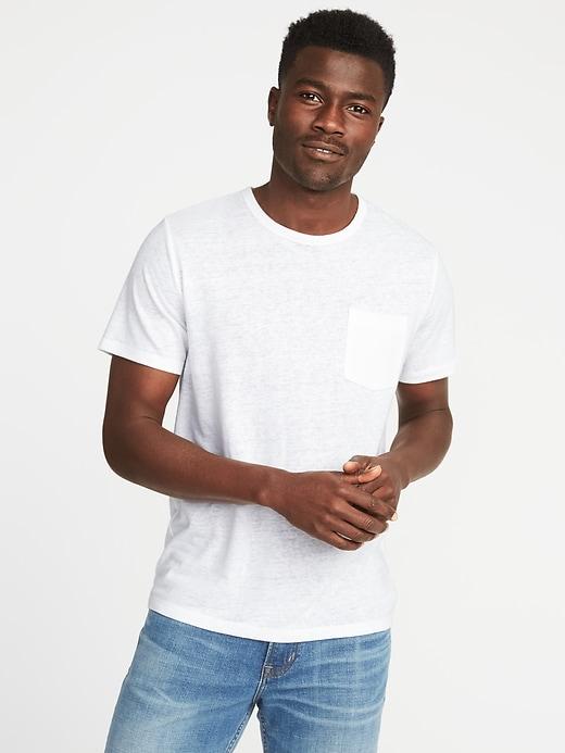 Old Navy Mens Linen-blend Crew-neck Pocket Tee For Men Cream Size Xxl