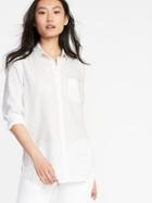 Old Navy Womens Relaxed Classic Linen-blend Shirt For Women Bright White Size S