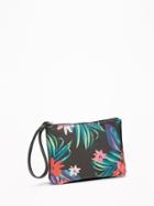 Old Navy Womens Floral-print Faux-leather Wristlet For Women Black Floral Size One Size