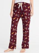Old Navy Womens Patterned Flannel Sleep Pants For Women Dogs, Foxes & Raccoons Size Xs