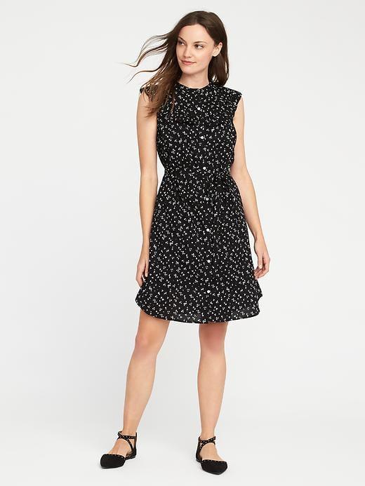 Old Navy Womens Sleeveless Ruffled Shirt Dress For Women Black Floral Size L