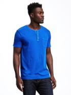 Old Navy Garment Dyed Henley For Men - Bluest Eye