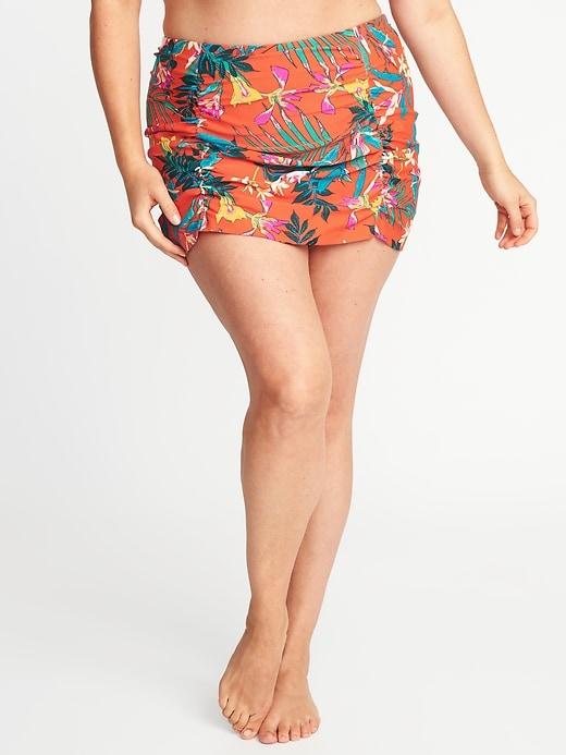 Old Navy Womens Smooth & Slim Plus-size Shirred Swim Skirt Red Floral Size 1x