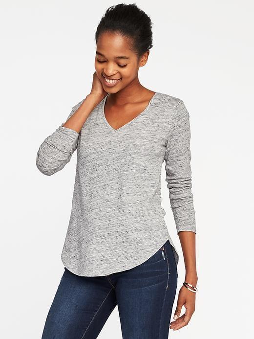 Old Navy Everywear Curved Hem V Neck Tee For Women - Heather Gray