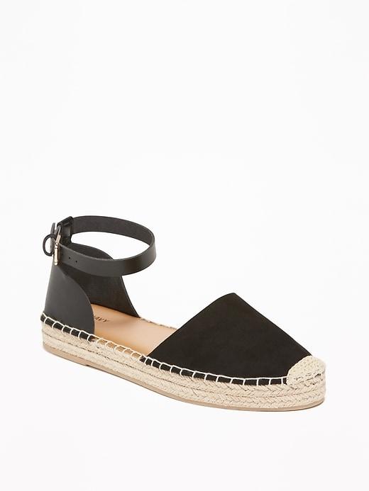 Faux-suede/faux-leather Ankle-strap Espadrilles For Women