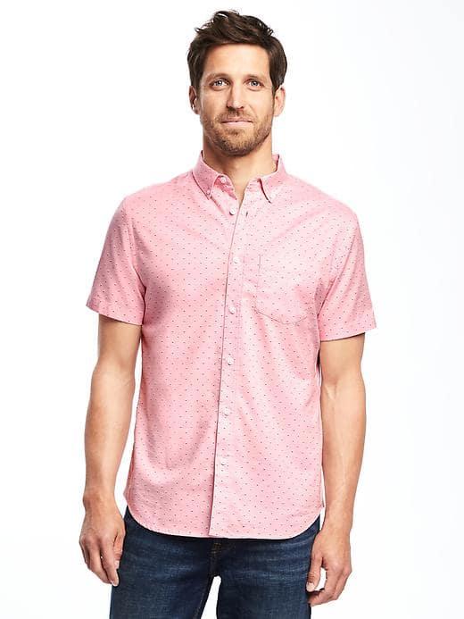 Old Navy Slim Fit Built In Flex Summer Weight Oxford Shirt For Men - Pink Dots