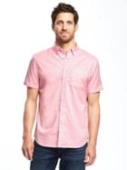 Old Navy Slim Fit Built In Flex Summer Weight Oxford Shirt For Men - Pink Dots