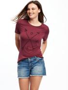 Old Navy Graphic Curved Hem Tee For Women - Dark Red