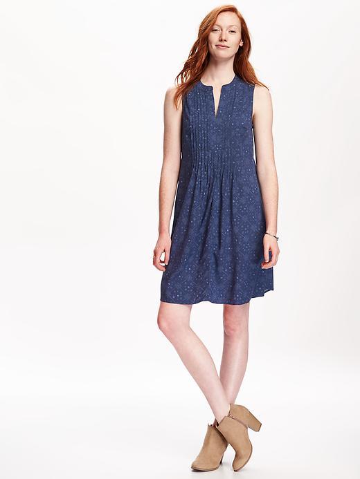 Old Navy Sleeveless Pintuck Swing Dress For Women - Navy Blue Print