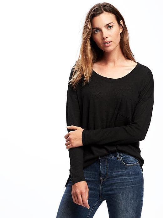Old Navy Linen Blend Boyfriend Tee For Women - Black