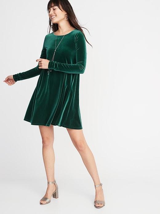 Old Navy Womens Velvet Swing Dress For Women Botanical Green Size M