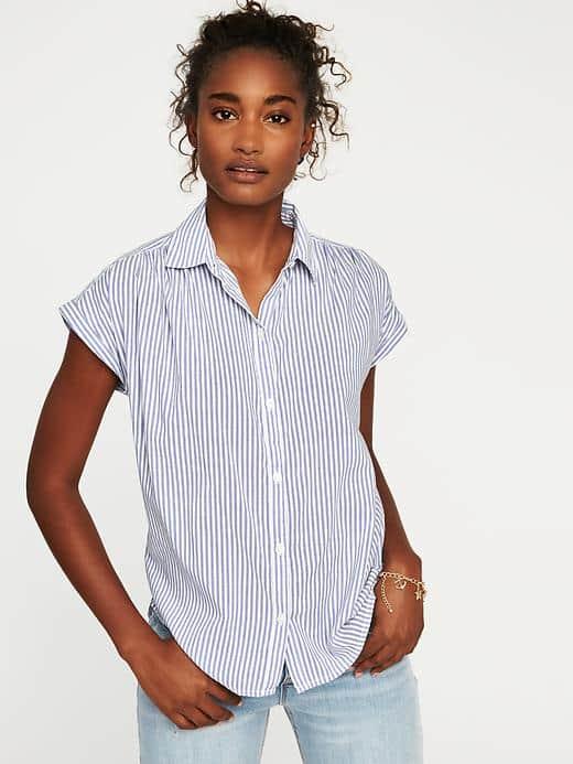 Old Navy Loose Fit Button Front Shirt For Women - Blue Stripe