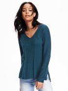 Old Navy V Neck Rib Knit Pullover For Women - Show And Teal