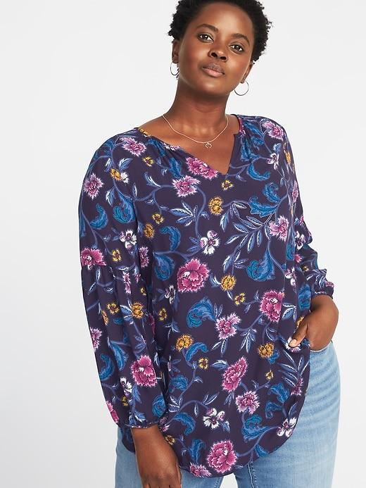 Old Navy Womens Relaxed Plus-size Shirred Blouse Blue Floral Size 2x