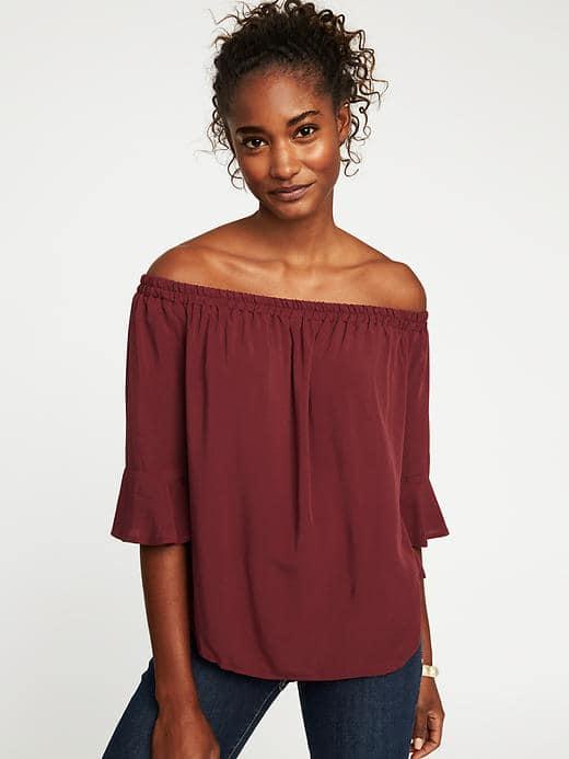 Old Navy Smocked Off The Shoulder Swing Top For Women - Gosh Garnet
