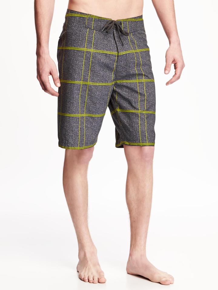 Old Navy Windowpane Plaid Board Shorts For Men 9 - Heather Grey