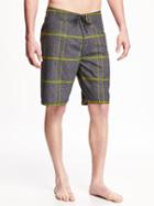 Old Navy Windowpane Plaid Board Shorts For Men 9 - Heather Grey
