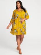 Old Navy Womens Boho Plus-size Tie-neck Swing Dress Yellow Floral Size 1x