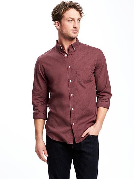 Old Navy Regular Fit Poplin Shirt For Men - Cabernet Cabaret