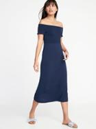 Old Navy Womens Smocked Off-the-shoulder Jersey Midi Dress For Women Lost At Sea Navy Size S