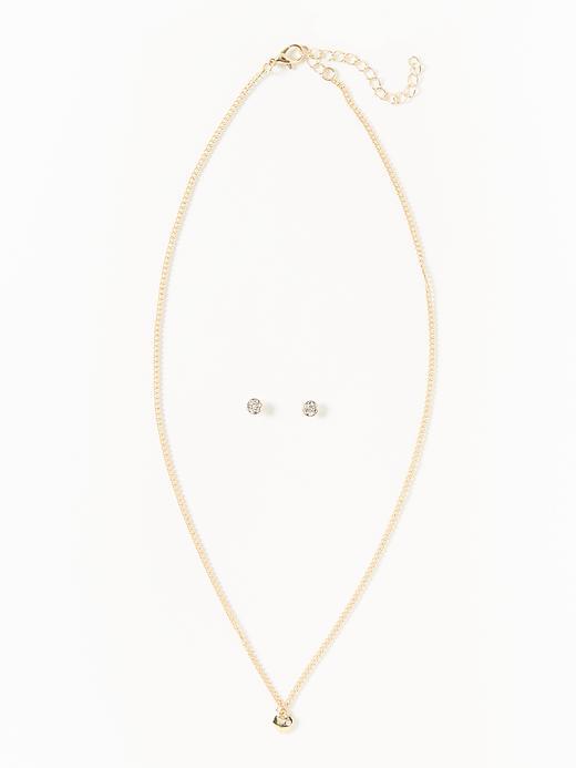 Old Navy Heart Pendant Necklace And Stud Earrings For Women - Gold