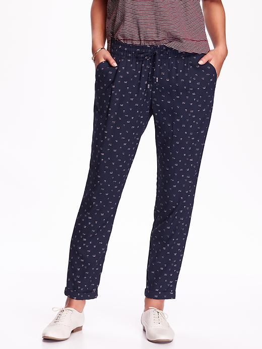 Old Navy Womens Mid Rise Pleated Soft Pants Size L Tall - Navy Blue Print