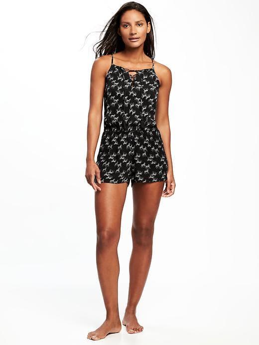 Old Navy Relaxed Lace Up Romper For Women - Zebra