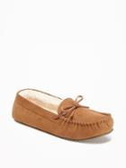 Old Navy Sueded Sherpa Lined Moccasin Slippers For Women - Tan