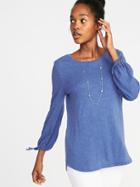 Old Navy Womens Relaxed Tie-cuff Thick-knit Tee For Women Cowboy Blue Size M