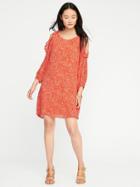 Old Navy Womens Ruffled Cold-shoulder Swing Dress For Women Orange Combo Size M