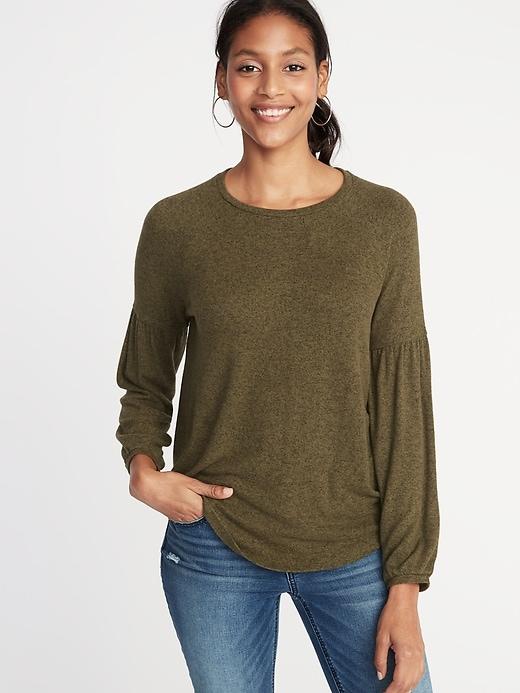 Old Navy Womens Plush-knit Balloon-sleeve Top For Women Olive Size Xl