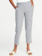 Old Navy Womens Mid-rise Pull-on Striped Linen-blend Pants For Women Blue Stripe Size 12
