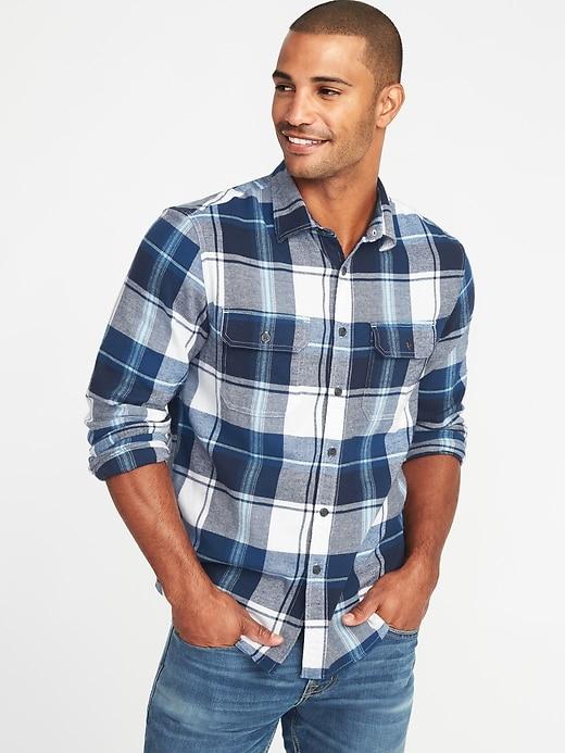 Old Navy Mens Regular-fit Built-in Flex Plaid Flannel Shirt For Men Blue Plaid Size Xxl