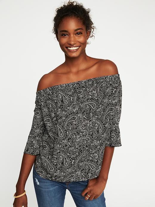 Old Navy Printed Off The Shoulder Swing Top For Women - Black/white