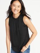 Old Navy Womens Relaxed Sleeveless Ruffle-trim Satin Top For Women Black Size Xl