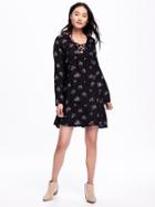 Old Navy Lace Up Neck Swing Dress For Women - Black Floral