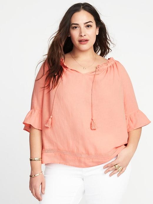 Old Navy Womens Relaxed Plus-size Tie-neck Peasant Blouse Peach Grove Size 3x