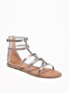 Old Navy Strappy Zip Back Gladiator Sandals For Women - Pewter