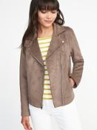 Old Navy Womens Sueded-knit Moto Jacket For Women Taupe Size S