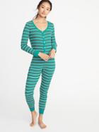 Old Navy Womens Patterned Thermal-knit One-piece Pjs For Women Green Stripe Size Xs
