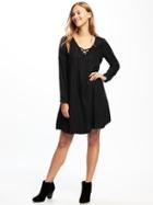 Old Navy Womens Lace-up-yoke Swing Dress For Women Black Size L